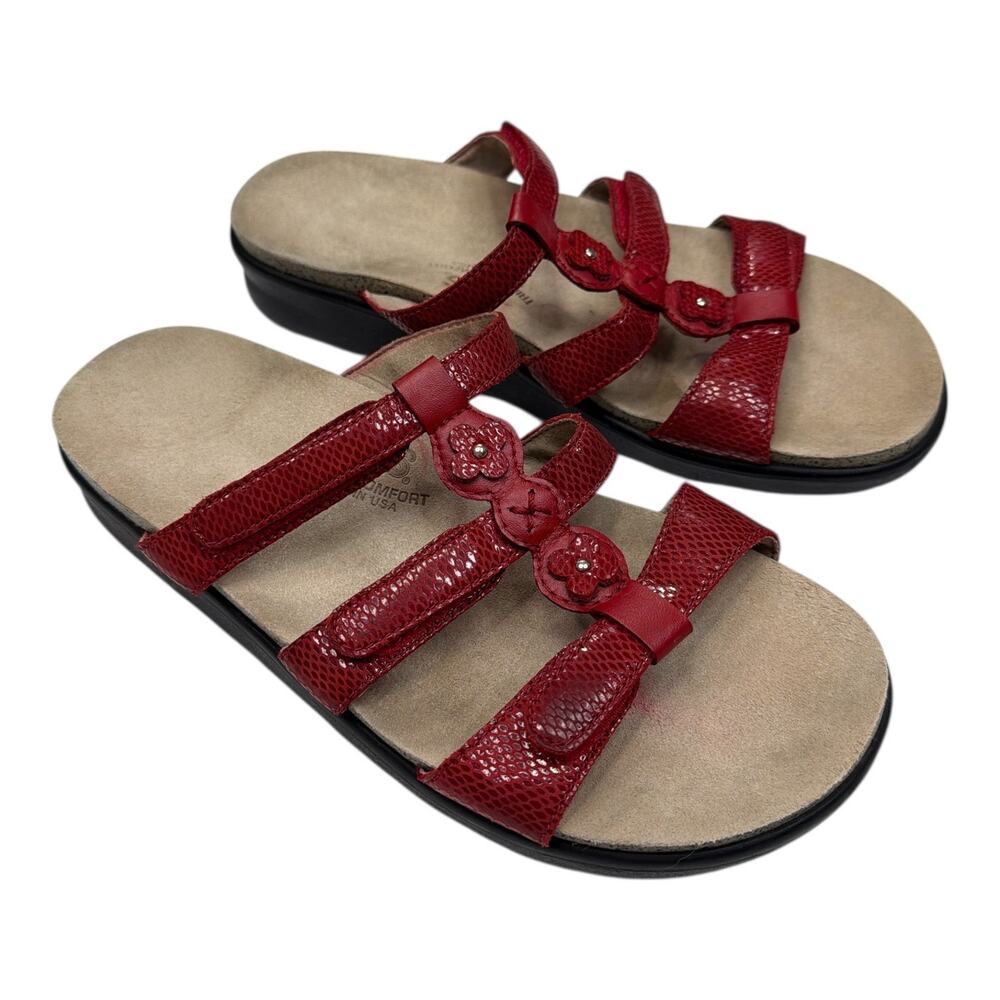 SAS Naples Red Snake Sandals Women’s Size 8 Triple Strap Adjustable Slide